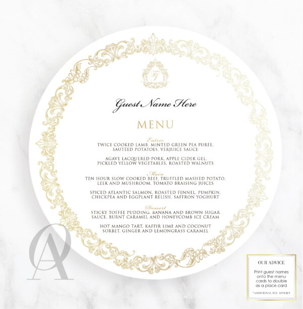 gold-foil-round-wedding-menu-cards-elegant-border-rmgf02