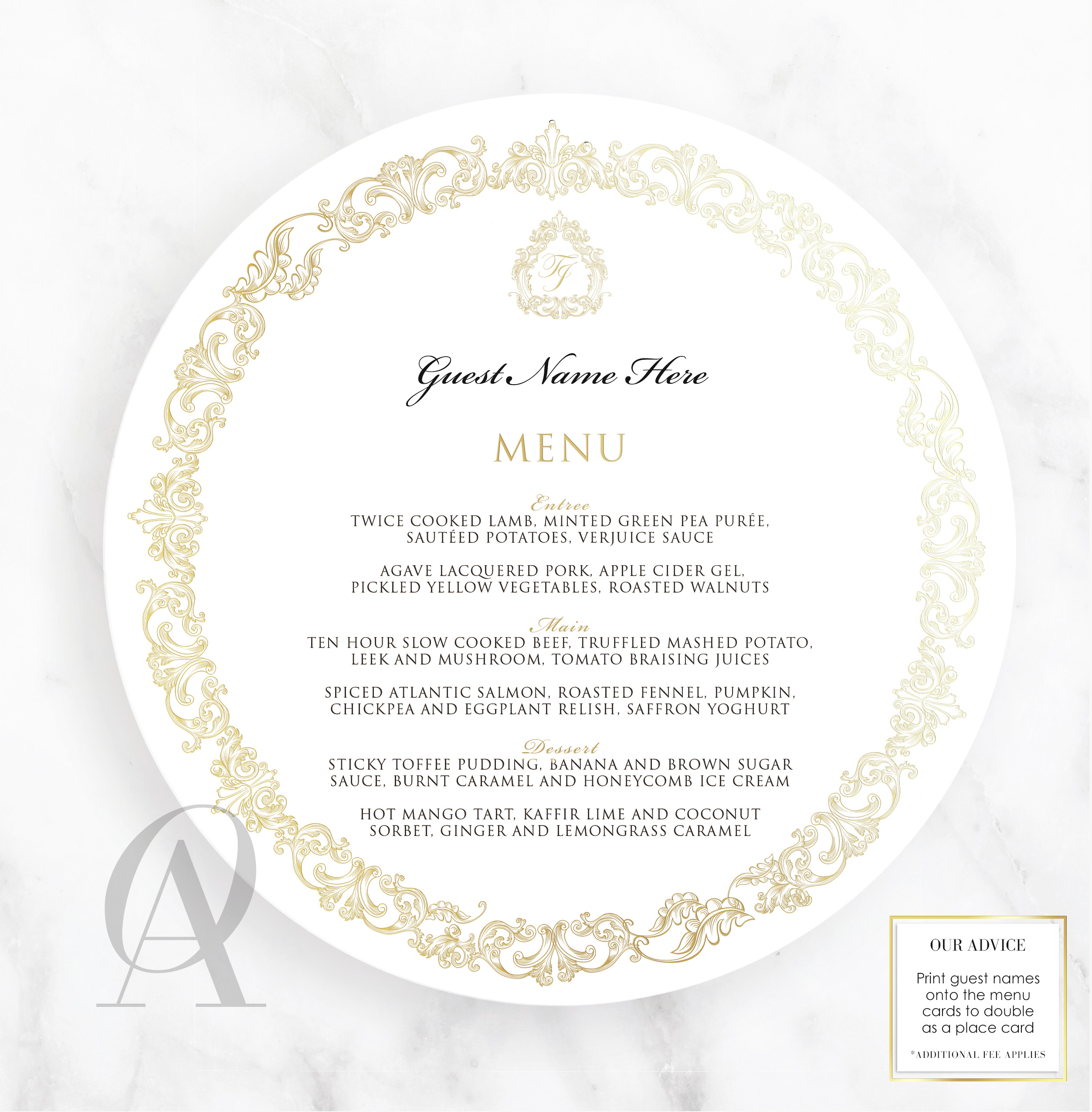 gold-foil-round-wedding-menu-cards-elegant-border-rmgf02